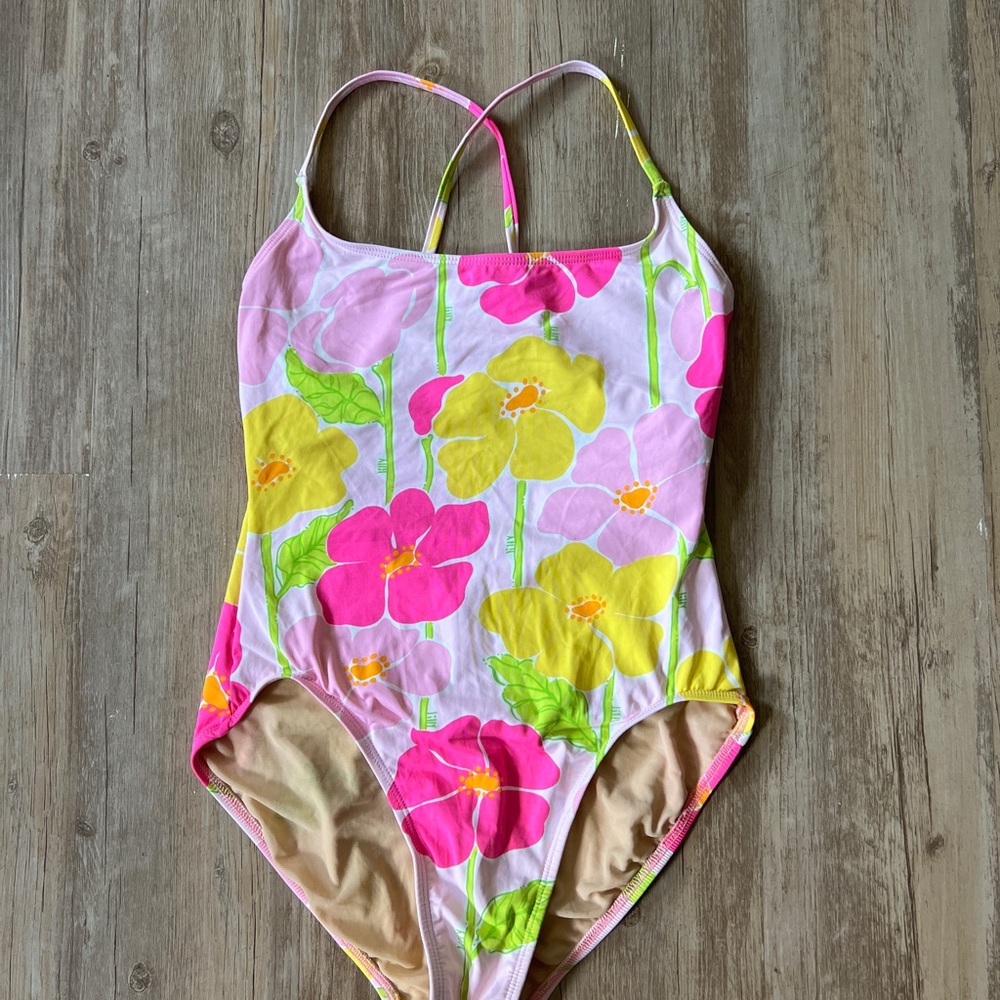 Vintage Lilly Pulitzer bathing swim suit one piece floral size 8